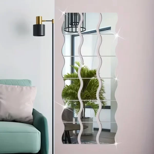 6pcs of 3D wave mirror wall stickers, detachable acrylic DIY decorative mirrors, living room entrance, bedroom bathroom stickers 3