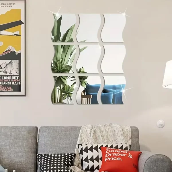 6pcs of 3D wave mirror wall stickers, detachable acrylic DIY decorative mirrors, living room entrance, bedroom bathroom stickers 5