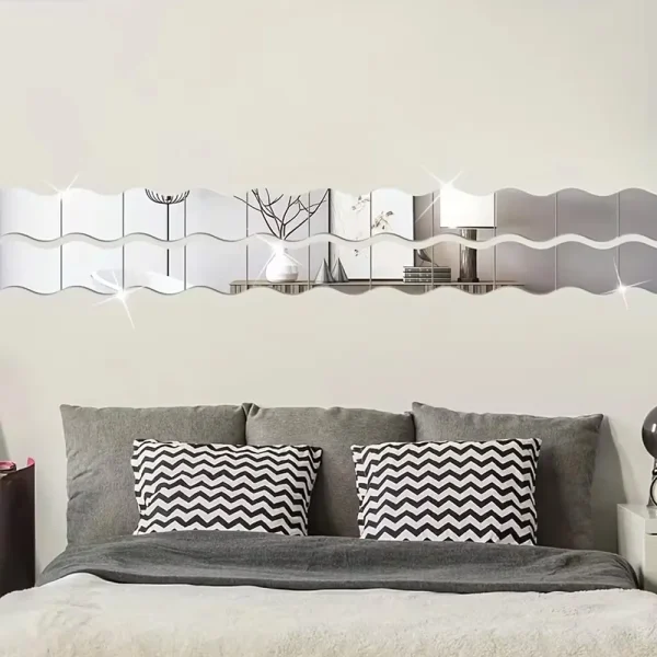 6pcs of 3D wave mirror wall stickers, detachable acrylic DIY decorative mirrors, living room entrance, bedroom bathroom stickers 6