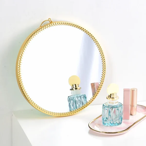 Metal Iron Frame Circular Bathroom Mirror Nordic Style Wall Decorative Mirror Wall Hanging Mirror Ins Makeup Mirror Home Decor 4