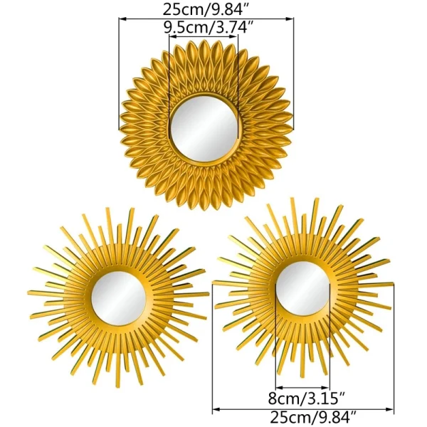 Gold Mirrors for Wall Decor Set of 3  Hanging Ornament Art Crafts Supplies for Home Bedroom Bathroom Small Round Wall Mirror 6