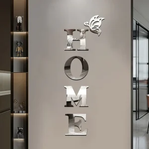 3D Mirror Wall Sticker 'HOME' Logo Entrance Decorative Adhesive Wall Mirror for Home Decor 1