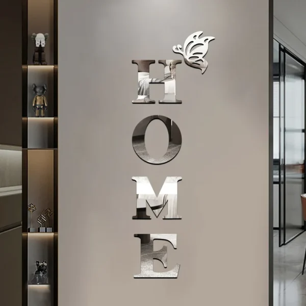 3D Mirror Wall Sticker 'HOME' Logo Entrance Decorative Adhesive Wall Mirror for Home Decor 1
