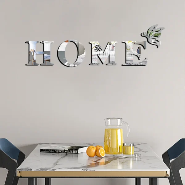 3D Mirror Wall Sticker 'HOME' Logo Entrance Decorative Adhesive Wall Mirror for Home Decor 2