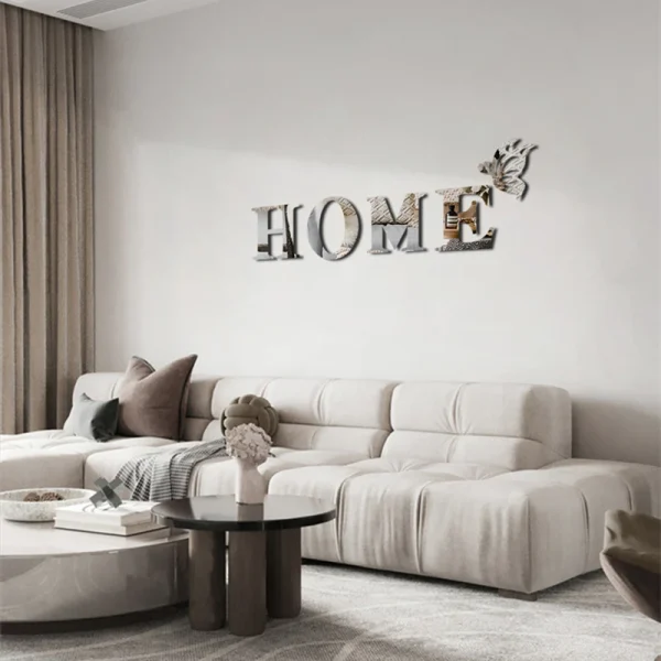 3D Mirror Wall Sticker 'HOME' Logo Entrance Decorative Adhesive Wall Mirror for Home Decor 4