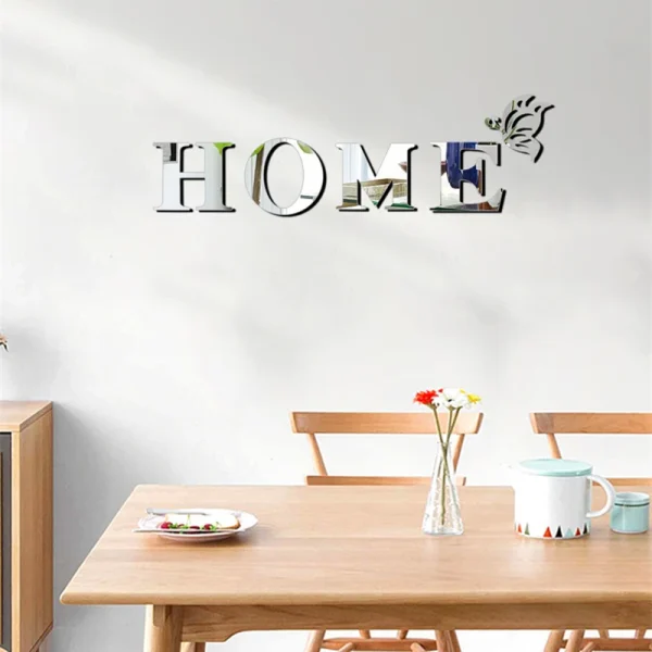 3D Mirror Wall Sticker 'HOME' Logo Entrance Decorative Adhesive Wall Mirror for Home Decor 5