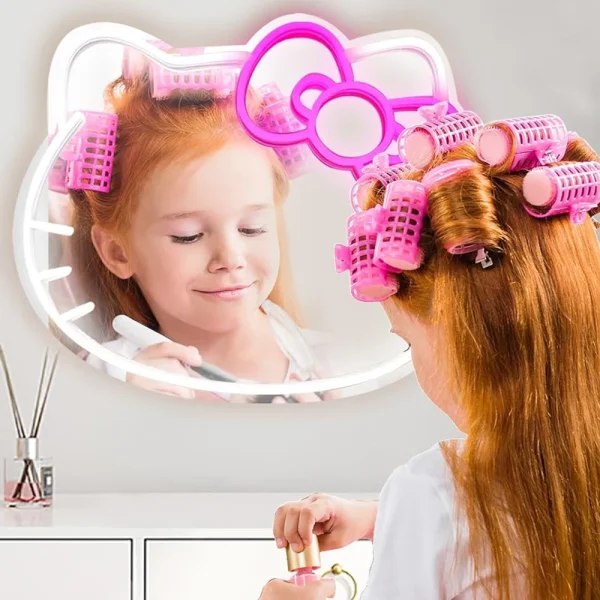 Anime Hello Kit Mirror with Light Neon Sign for Wall Decor Dimmable Neon Mirror for Girl Gift Makeup Mirror Neon Sign Room Decor 2