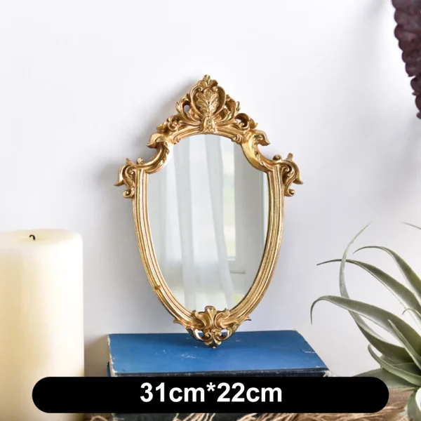 European vintage bathroom wall Hanging makeup mirror travel victorian baroque small framed makeup mirror Resin Gold Wall Mirror 6