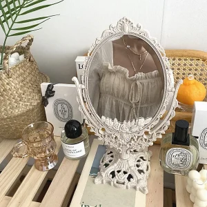 Oval Shaped Makeup Mirror Vintage European Style Makeup Mirror 360 Degree Rotating Swivel Desktop Makeup Mirror Tool Home Decor 1