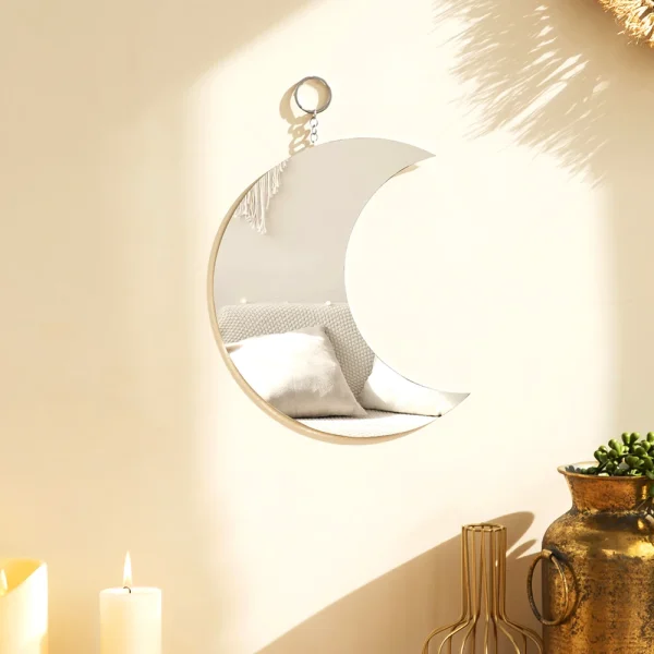 Gold Moon Mirror Acrylic Makeup Mirror Hanging Decorative Mirrors for Wall Bedroom Living Room Bathroom Apartment Home Decor 2