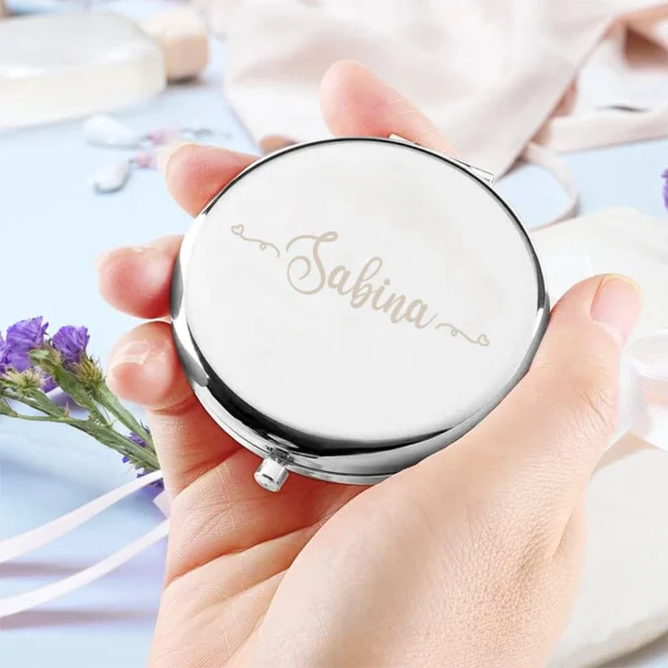 1pc Lovely  salina example Custom Text Laser engraving Pocket Mirror Wedding Guest Gifts 2