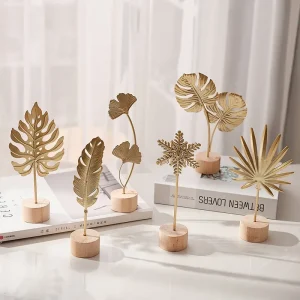 Golden Ginkgo Leaf Feather Metal Model Figurines Manual Desktop Crafts Ornaments Photo Props Statues Sculptures Home Decor 1