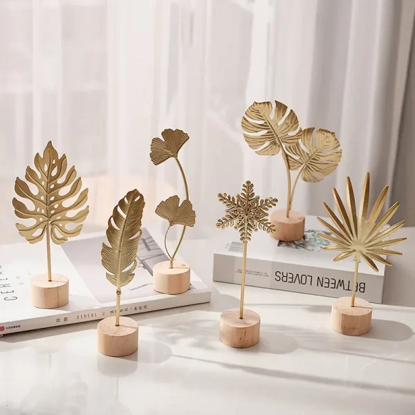 Golden Ginkgo Leaf Feather Metal Model Figurines Manual Desktop Crafts Ornaments Photo Props Statues Sculptures Home Decor 1