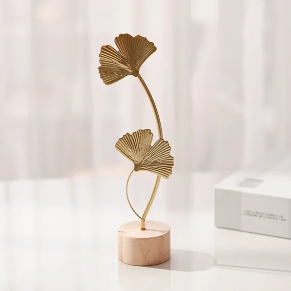 Golden Ginkgo Leaf Feather Metal Model Figurines Manual Desktop Crafts Ornaments Photo Props Statues Sculptures Home Decor 3