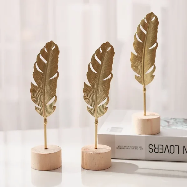 Golden Ginkgo Leaf Feather Metal Model Figurines Manual Desktop Crafts Ornaments Photo Props Statues Sculptures Home Decor 5