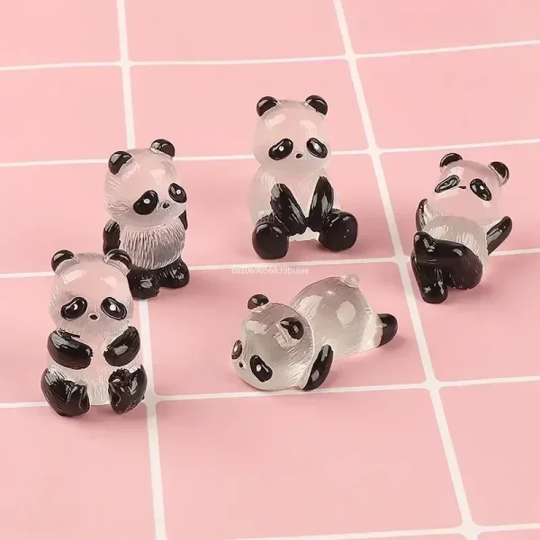 1Pcs/Set Glowing Panda Mini Figurines Miniature Panda Micro Landscape Ornament Glowing In Dark Miniature Flower Potted Decor 2