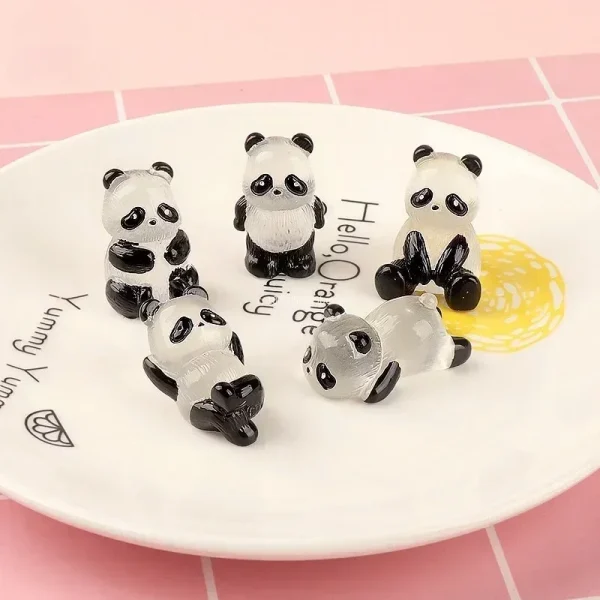 1Pcs/Set Glowing Panda Mini Figurines Miniature Panda Micro Landscape Ornament Glowing In Dark Miniature Flower Potted Decor 3