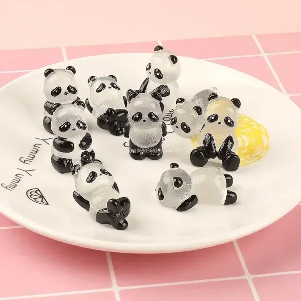 1Pcs/Set Glowing Panda Mini Figurines Miniature Panda Micro Landscape Ornament Glowing In Dark Miniature Flower Potted Decor 4