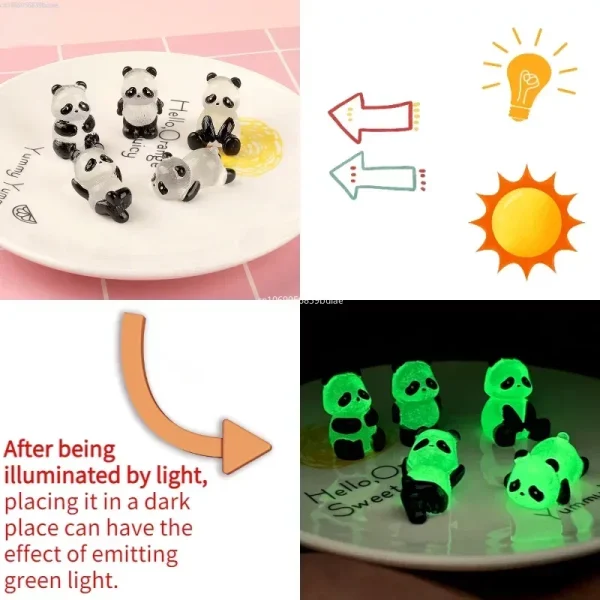1Pcs/Set Glowing Panda Mini Figurines Miniature Panda Micro Landscape Ornament Glowing In Dark Miniature Flower Potted Decor 6