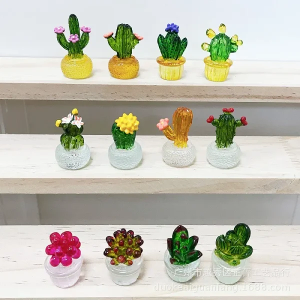 Mini Cactus Figurines Ornaments Cactus Bonsai Decor Micro Landscape Decor Plant Bonsai Potted Succulent Statue Desktop Ornaments 3