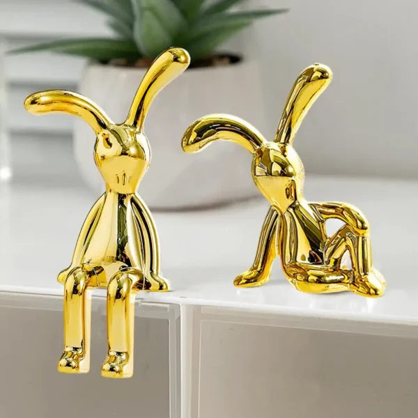 2Pcs Long Ear Funny Cute Bunny Figurine Ornament Electroplating Rabbit Model Toy Statue Car Dashboard Decor Home Christmas Gift 1
