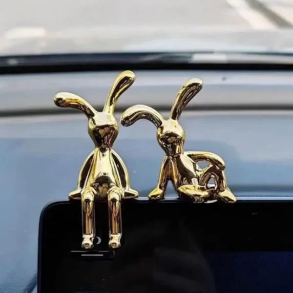 2Pcs Long Ear Funny Cute Bunny Figurine Ornament Electroplating Rabbit Model Toy Statue Car Dashboard Decor Home Christmas Gift 2