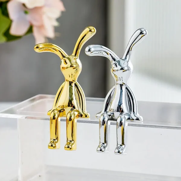2Pcs Long Ear Funny Cute Bunny Figurine Ornament Electroplating Rabbit Model Toy Statue Car Dashboard Decor Home Christmas Gift 3