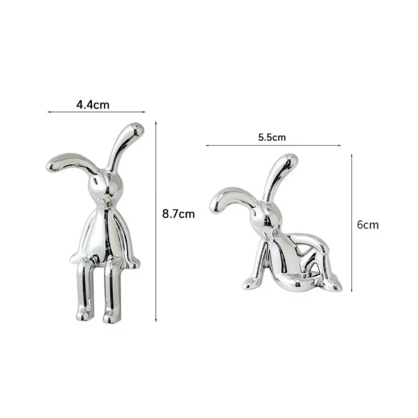 2Pcs Long Ear Funny Cute Bunny Figurine Ornament Electroplating Rabbit Model Toy Statue Car Dashboard Decor Home Christmas Gift 6