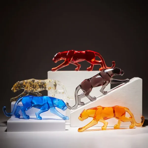 Modern Fortune Transparent Money Leopard Resin Ornaments Office Table Sculpture Crafts Home Livingroom Desk Figurines Decoration 5