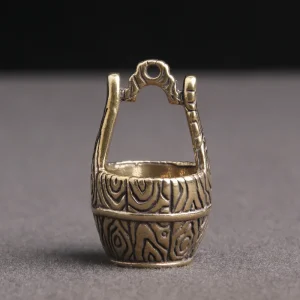 Vintage Brass Bronze Sculpture Blessing Bucket Figurines Old Furniture Model Lucky Bucket Miniatures Creative Keychain Pendant 1