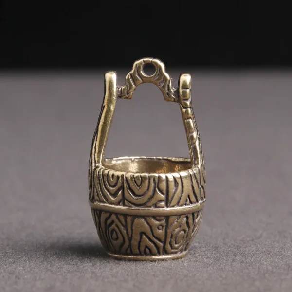 Vintage Brass Bronze Sculpture Blessing Bucket Figurines Old Furniture Model Lucky Bucket Miniatures Creative Keychain Pendant 1
