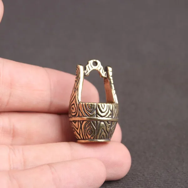 Vintage Brass Bronze Sculpture Blessing Bucket Figurines Old Furniture Model Lucky Bucket Miniatures Creative Keychain Pendant 2