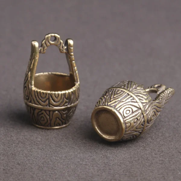 Vintage Brass Bronze Sculpture Blessing Bucket Figurines Old Furniture Model Lucky Bucket Miniatures Creative Keychain Pendant 4