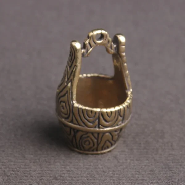 Vintage Brass Bronze Sculpture Blessing Bucket Figurines Old Furniture Model Lucky Bucket Miniatures Creative Keychain Pendant 5