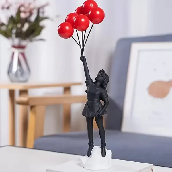 Resin Cartoon Girl Figurine Flying Love Balloon Girl Sculpture Ornaments Abstract Modern Home Desktop Study Office Decor Gift 4