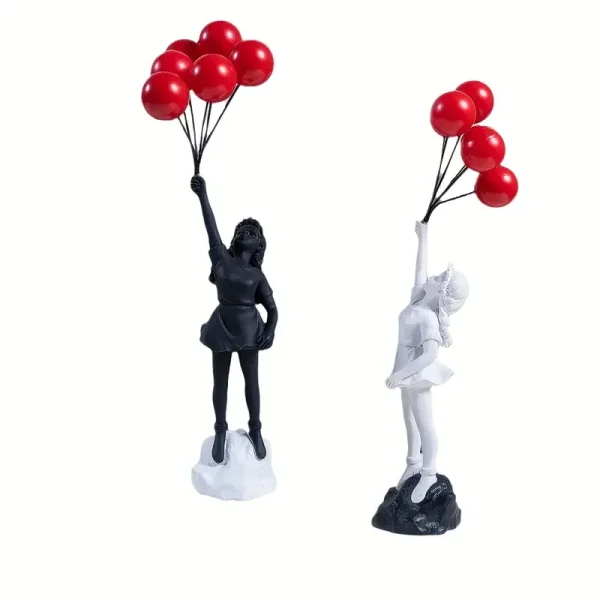 Resin Cartoon Girl Figurine Flying Love Balloon Girl Sculpture Ornaments Abstract Modern Home Desktop Study Office Decor Gift 5
