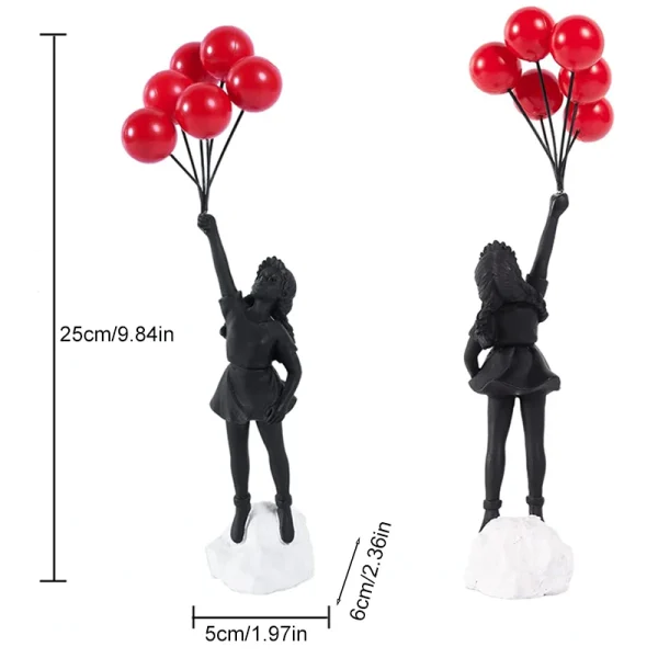Resin Cartoon Girl Figurine Flying Love Balloon Girl Sculpture Ornaments Abstract Modern Home Desktop Study Office Decor Gift 6