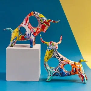 Colorful Cattle Animal Ox Statue Home Decor Living Room Bull Sculpture TV Cabinet Ornament Crafts Abstract Figurine 1