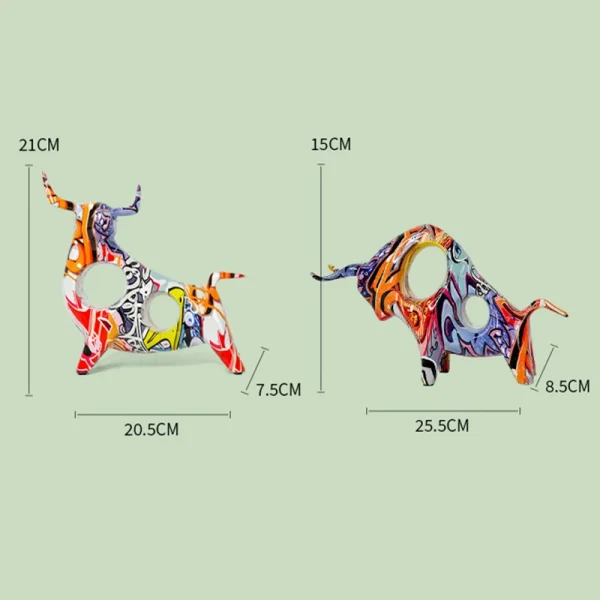 Colorful Cattle Animal Ox Statue Home Decor Living Room Bull Sculpture TV Cabinet Ornament Crafts Abstract Figurine 2