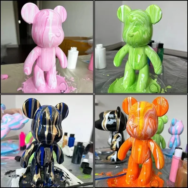 DIY Painting Creative Fluid Bear Handmade Violent Bear Sculpture White Mold Doll Figurine Toys Animal Bear Home Decor Ornaments 3