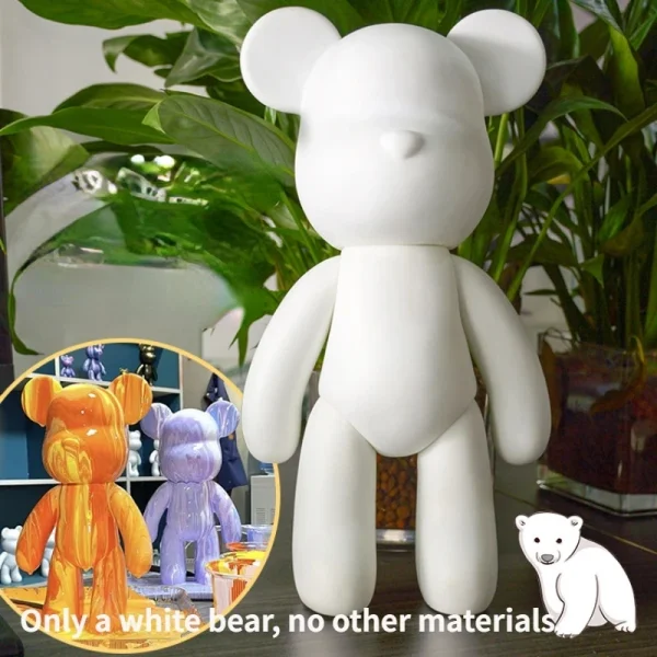 DIY Painting Creative Fluid Bear Handmade Violent Bear Sculpture White Mold Doll Figurine Toys Animal Bear Home Decor Ornaments 4
