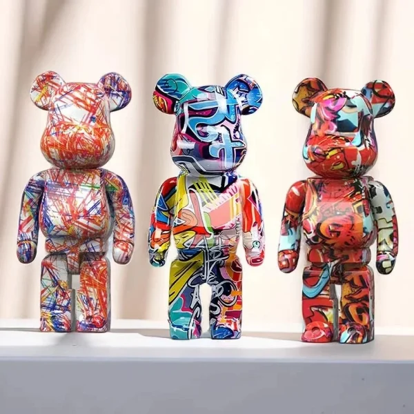 2024 New Graffiti Bear 27cm Figurine Home Decoration Animal Statue Storage Money Jar Modern Room Sculpture Table Decor 2