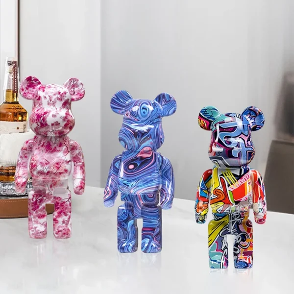 2024 New Graffiti Bear 27cm Figurine Home Decoration Animal Statue Storage Money Jar Modern Room Sculpture Table Decor 4