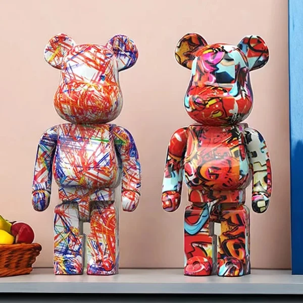 2024 New Graffiti Bear 27cm Figurine Home Decoration Animal Statue Storage Money Jar Modern Room Sculpture Table Decor 6