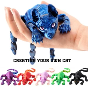 3D Printed Sphynx Cat Animals Toy Realistic Hairless Figurine Articulated Cat Fidget Toy for Cat Lover Collector Home Decoration 1