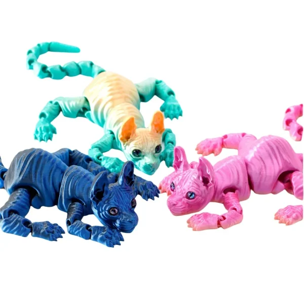 3D Printed Sphynx Cat Animals Toy Realistic Hairless Figurine Articulated Cat Fidget Toy for Cat Lover Collector Home Decoration 3