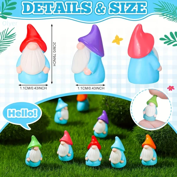 10pcs Mini Resin Gnomes Statues Ornaments Random Color Cute Fairy Miniature Gnome Figurines For Miniature Garden 4