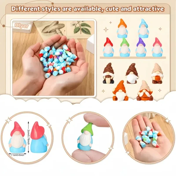 10pcs Mini Resin Gnomes Statues Ornaments Random Color Cute Fairy Miniature Gnome Figurines For Miniature Garden 5