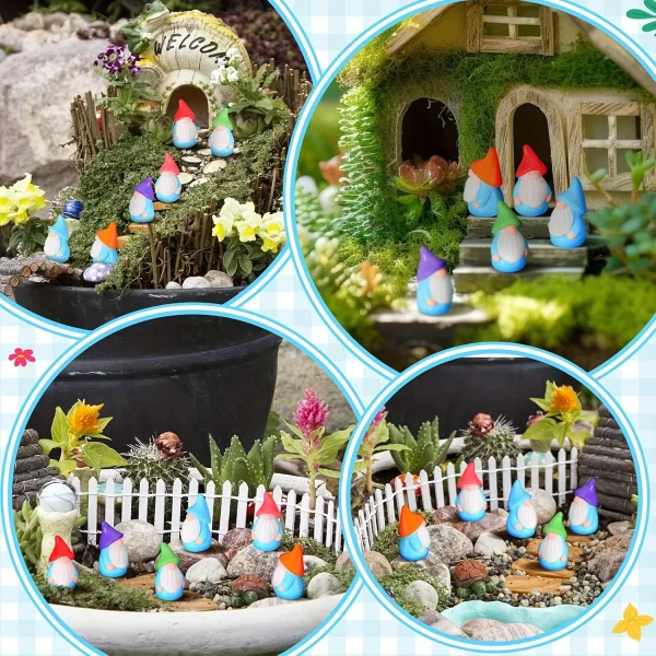 10pcs Mini Resin Gnomes Statues Ornaments Random Color Cute Fairy Miniature Gnome Figurines For Miniature Garden 6