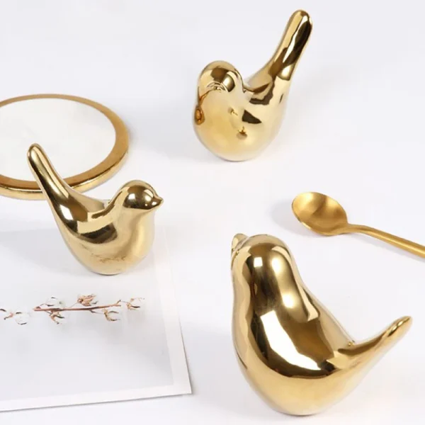 Bird Figurine 4 Sizes Nordic Ceramic Gold Animal Statue Jewelry Home Decoration Living Room Table Decoration Sculpture Ornament 2